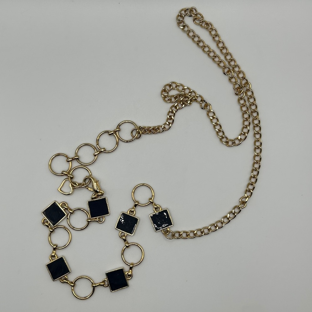 Sleek Gold Metal & Black Enameled Chain Link Belt